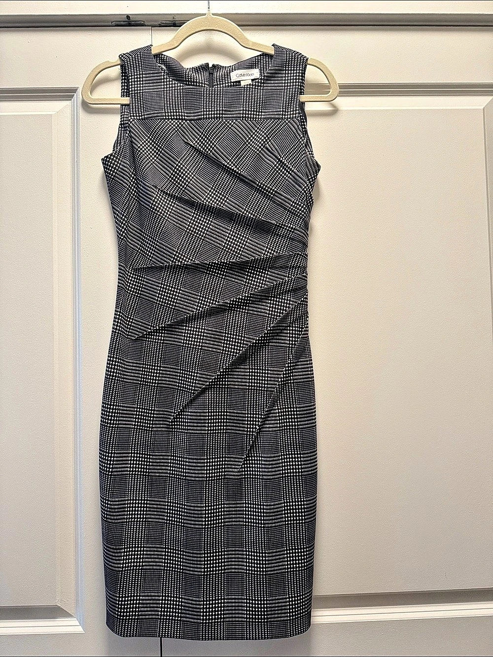 Calvin Klein Houndstooth Midi Dress in Black & White Size 2 Like New